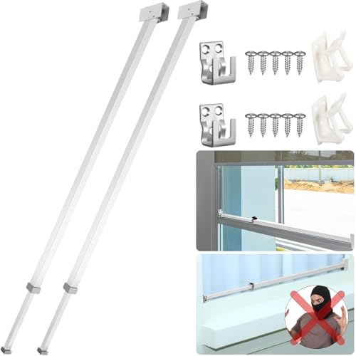 Barydat 2 Pcs Sliding Door Security Bar 27 to 51 Inch Patio Door Security Bar Adjustable Window Security Bar with Anti Lift Safety for Child Proof Window Home Apartment