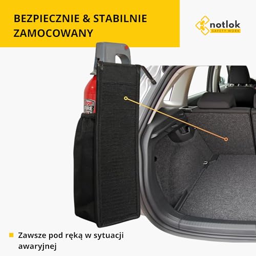 notlok Safety Work – Pokrowiec na gaśnicę 1 kg z mocowaniem na rzep | Uchwyt do auta, samochodu osobowego, kampera i przyczepy | Kolor czarny