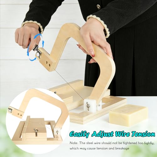 Image of Adjustable Wire Soap Cutter, Professional Soap Cutting Tool, Wooden Soap Making Supplies with Replaced Stainless Steel Wires for Handmade