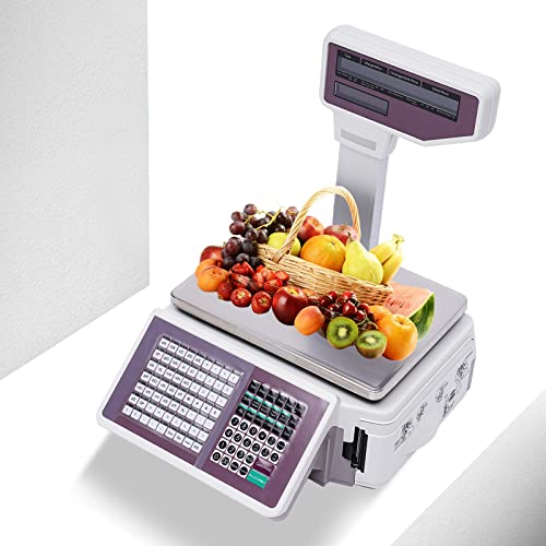 Gbonklong Label Printing Scale, Digital Deli Weight Scales-66 LBS, Commercial Price Computing Scale, Fruit Meat Produce Counting Weight, Barcode Scale for Retail Store, Supermarket and Farm