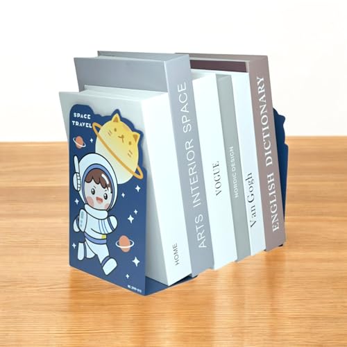 Image of oddpod Space Travel Laser-Cut Metal Bookends /Heavy Duty Non-Slip Book Stands for Office Decor, Home Decor, Library, and Institutions 009-3999 - Blue