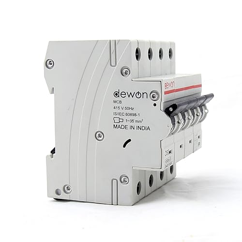 Image of Dewon Electric 63A Four Pole MCB | 10kA Breaking Capacity | C Curve | ISI Marked | DIN Rail Mount | Miniature Circuit Breaker
