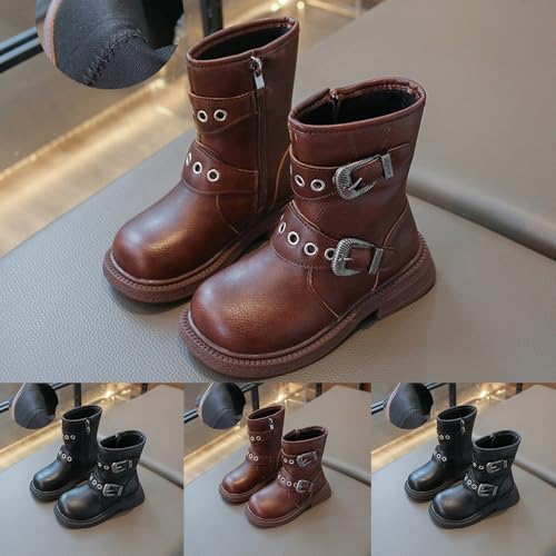 Girls Ankle Boots Side Zipper Combat Boots Non Slip Hiking Boots Casual Cowgirl Boots for Toddler Little Kid Big Kid4