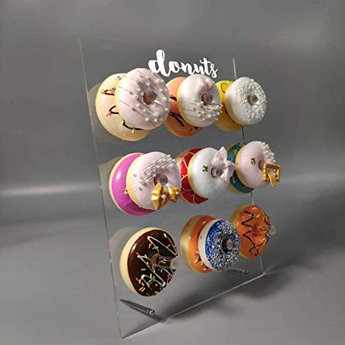 LUGUNU Reusable Acrylic Donut Wall Display Stand On Table, Crystal Clear Handmade Donut Holder for Baby Showers, Birthday, Holiday Gathering, Donut Party Decorations and More, 9 Pillars (Say Donuts) - Thumbnail 5