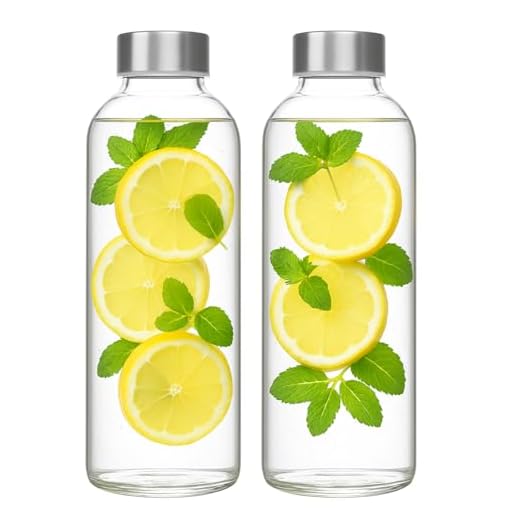 mixed24 2er Set Trinkflasche aus Glas 1 Liter Deckel aus Edelstahl Wasserflasche Glasflasche auslaufsicher, modern, hochwertig, umweltbewusst