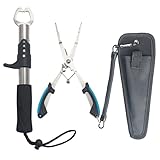 BSPIX Fishing Gear Set - Long Nose Stainless Steel Fishing Pliers 8.5', Fish Lip Gripper, Telescopic Lanyard & Sheaths - Multi-Function Saltwater Resistant Fishing Tools (Blue)