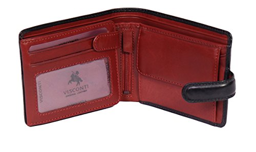 Portefeuille cuir de luxe bifold noir et rouge grand format avec son coffret cadeau HLG35