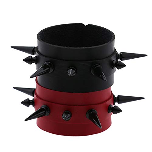 FM FM42 Women Multicolor PU Simulated Leather Black-tone Long and Short Rivets Spike Spiked 4cm(1.57") Wide Punk Gothic Adjustable Bracelet, Pack of 23