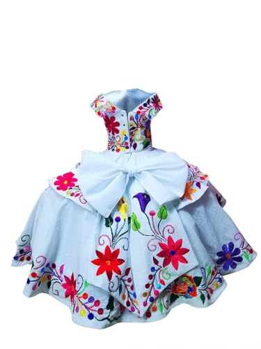 Flower Embroidered Mini Quinceanera Dresses Little Girls Square Neckline Cap Sleeves Pageant Dress 20252