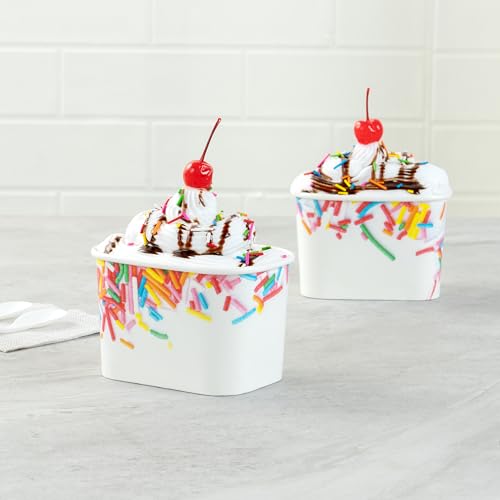 Image of Coppetta 12 Ounce Dessert Cups, 50 Greaseproof Ice Cream Cups - Lids Sold Separately, For Hot And Cold Foods, White Paper Yogurt Bowls, Festive Sprinkle Design, Disposable, Sturdy- Restaurantware