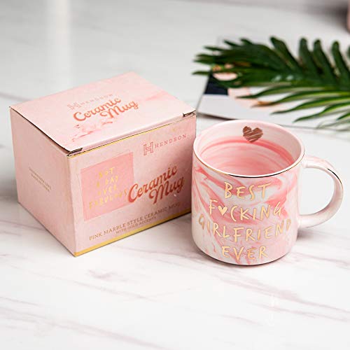 Hendson Girlfriend Birthday, Anniversary, Romantic Gift - Best Girlfriend Ever - Funny Cute Couple Birthday Gifts Ideas For Girlfriend, Her, Couples - Pink Marble Mug, Ceramic 11.5Oz Coffee Cup #TOP1
