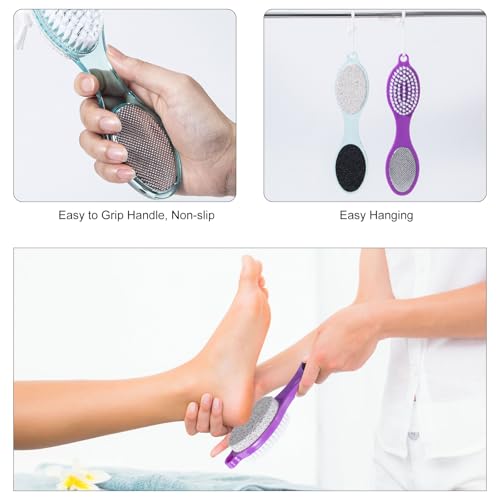 Beomeen Pumice Stone Brush for Feet 4 in 1, Foot File Callus Remover, Foot Rasp and Sand Paper Pedicure Tools with Handle, Shower Foot Scrubber, Soft Smooth Feet for Home Foot Care,2 Pack