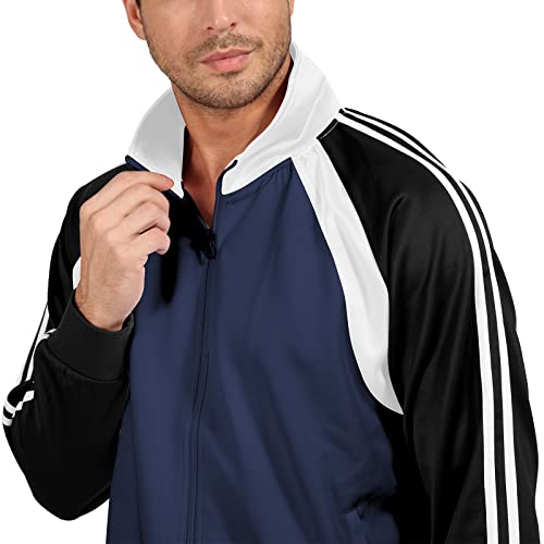 Sun Lorence Men's Athletic Running Tracksuit Set Casual Full Zip Jogging Sweat Suit Navyblack Small #TOP3