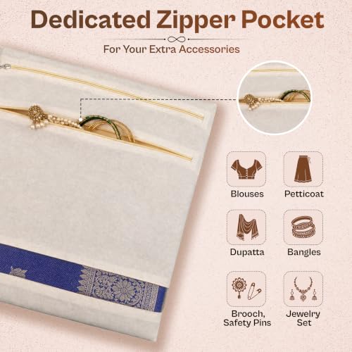 Image of JD FRESH 12 Pcs Cotton Saree Bags /Covers with Dual Zipper Storage /Transparent Mesh Window Cloth Storage Bag /Multi-Purpose Clothes Covers for Dresses /Sarees /Lehengas (18 x 15 Inch, Beige)