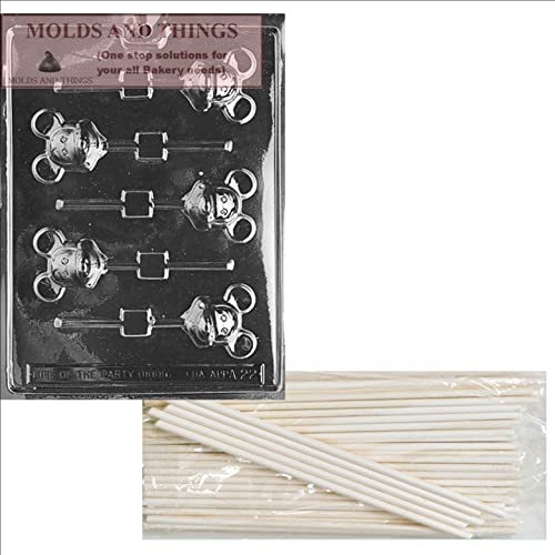 Mickey The Mouse Lolly Chocolate Candy Mold With Copyrighted Molding Instruction+25 Lollipop Sticks #TOP10