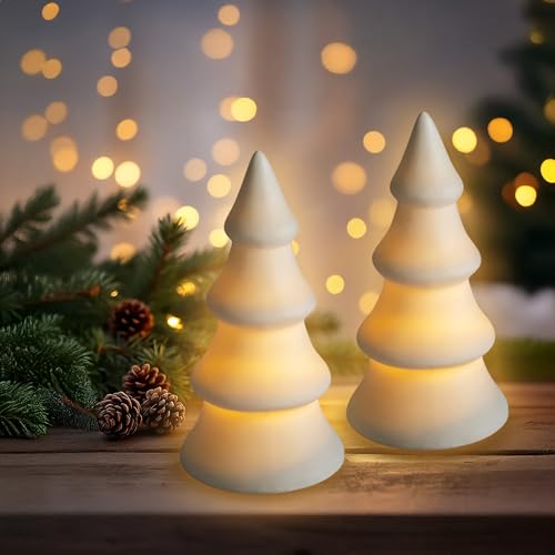 Spetebo LED Keramik Weihnachtsbaum warm weiß 13 cm - 2er Set -...