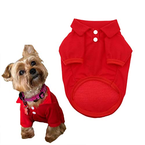 Petea Dog Shirts Pet Puppy Cotton Polo Shirt Basic T-Shirt Clothes for Dogs and Cats (S, Red)