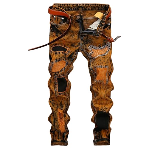 Men's Slim Fit Denim Pants Tapered Leg Hip Hop Fashion Jeans Casual Classic Vintage Straight Fit Jeans (Brown 2,28)