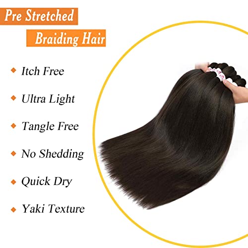 Pre Stretched Braiding Hair Color 4 Knotless Hair Extensions 8 Packs Yaki Professional Hot Water Setting Easy Box Braids Crochet Hair For Braiding(20Inch,Natural Black 4#) #TOP2