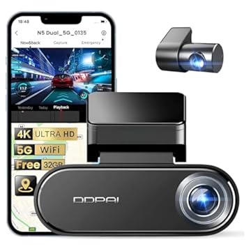 DDPAI N5 Dual Câmera Veicular Frontal e Traseira, 4K +1080P Dash Cam Integrada com 32G eMMC, Câmera de Carro WiFi 5G GPS, G-Sensor, Visão Noturna, Monitor de Estacionamento 24 Horas(Sem Cartão SD)