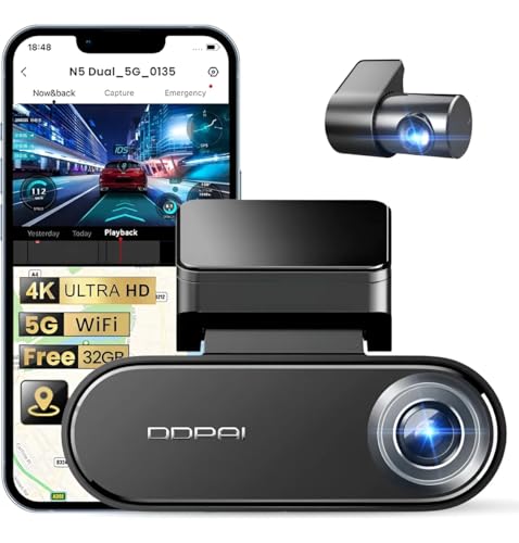 DDPAI N5 Dual 2026 Câmera Veicular, Gravação Frontal e Traseira 4K HDR+1080P, WiFi 5G, GPS, Visão Noturna, Monitoramento Remoto, Armazenamento 32G eMMC Integrado,Modo Estacionamento(Sem Cartão SD)
