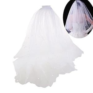 Tinksky Bruidssluier, 80 cm, met kam, dubbellaags, met parels, wit