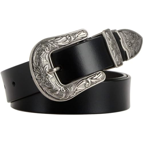 Belts for Women Womens Belt Black Goth Jeans Women's Western Woman Plus Size Leather Gothic Cowgirl Silver Buckle Belt