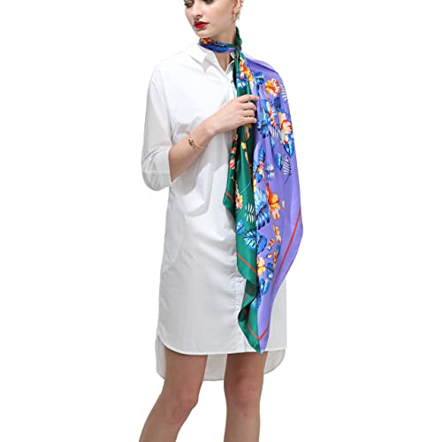 Finitura: Orlato a mano. laprée - Foulard Seta Sciarpa Seta Donna Foulard Chic Quadrato di Seta Naturale 16-Momme Motivo Floreale 90 * 90CM