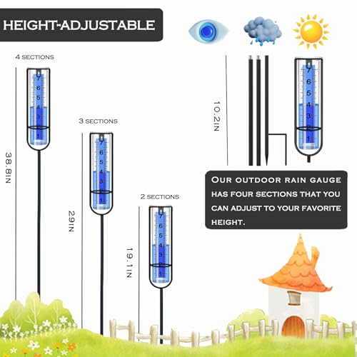 DLUCKY Rain Gauge Outdoor, 38.8\'\' Freeze Proof Rain Gauge Outdoor with Stake Thickened Rain Gauges Large Clear Numbers Rain Gauges for Yard Rain Measuring Tool for Lawn, Patio, Yard, Garden - Thumbnail 2