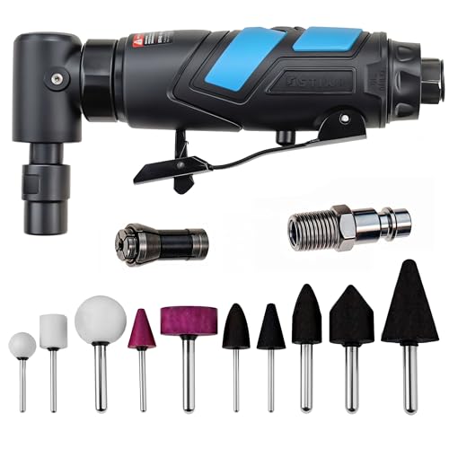 Stix Automotive Equipment Amoladora neumática - Rectificadora angular - juego de 10 puntas de lijado - Herramienta neumática para esmerilado - pulido - grabado - desbarbado - 20.000 rpm