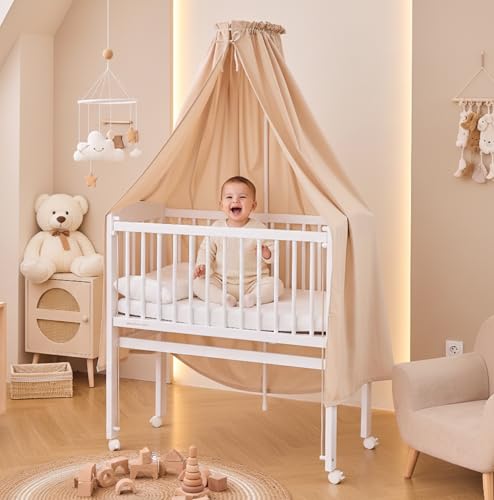 ALAVYA HOME® Betthimmel mit Himmelstange I Babybetthimmel Baldachin Kinderzimmer Himmel Moskitonetz für Babybett Stubenwagen Babywiege Kinderbett I 100% Bio-Baumwolle I GOTS-Zertifiziert I 150 x 240