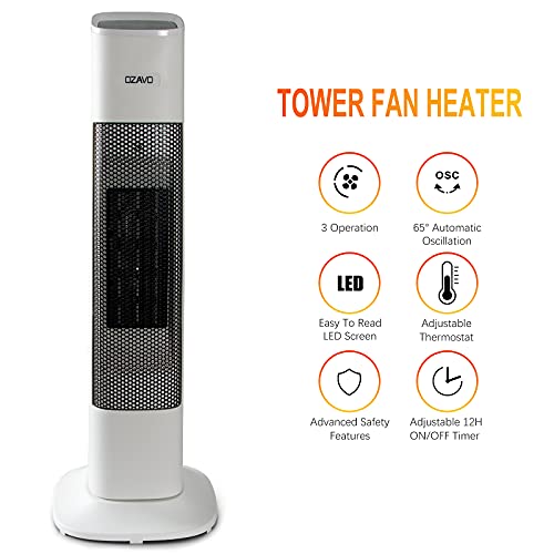 OZAVO Keramische ventilatorkachel, met afstandsbediening, 2000 W, PTC-ventilatorkachel, oscillatiefunctie, verwarmingsstanden, timer, verwarming, oververhitting, kantelbeveiliging - Afbeelding 3