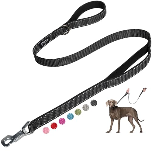 Fida Guinzaglio per cani resistente da 1,5 m, con 2 comode maniglie imbottite, maniglia per traffico e gancio a scatto avanzato, guinzaglio riflettente per cani di taglia grande, media e piccola, nero