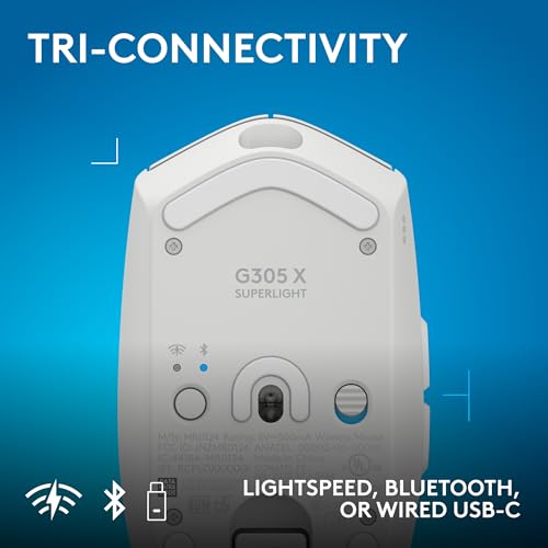 Image of Logitech G305 X SUPERLIGHT Wireless Gaming Mouse, Lightweight 59g, HERO 44K Sensor, RGB lighting, LIGHTSPEED and Bluetooth, 130+ Hr Battery Life, 6 Programmable Buttons, Compatible with PC /Mac - White