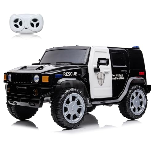 12V Battery Powered Ride-On Truck - 2-Seater Electric Car with 30W x 2 Motors, 5MPH Max Speed, Spring Suspension, LED Lights, Music, Simulation Alarm, Openable Doors for Boys & Girls. Police