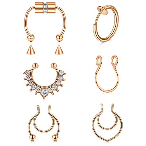 Funseedrr 6pcs Septum Falso Piercing Aros Acero Quirúrgico Iman Nariz Anillos Sin Agujero Falso Nariz Piercing Joyas Cover