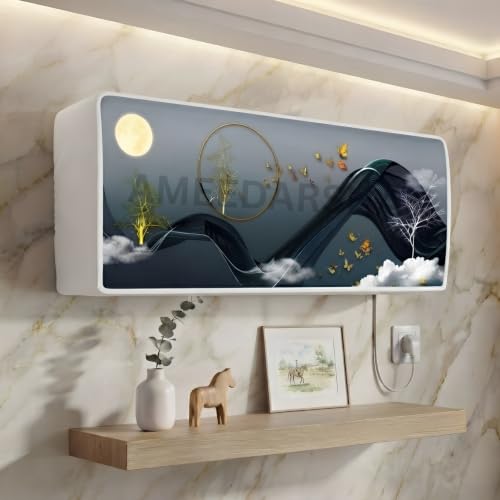 Image of Polyester Printed Air Conditioning Dust Cover Folding Designer Ac Cover For Indoor Split Ac 1.5 Ton (97X 31X 21 Cm ) (Moonlight)