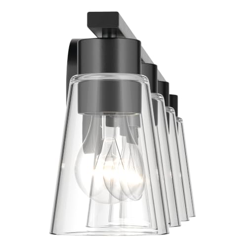 Image of Kichler Stamos 31.25 inch 4-Light Soft Modern Vanity Light with Clear Glass in Black, (8.25 inch H x 31.2 5 inch W), 55122BKCLR