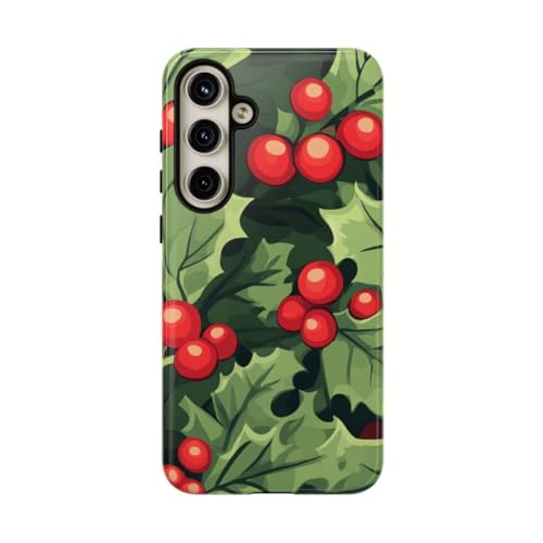 Coque Samsung S24 Plus motif houx de Noël idée cadeau rigide verte