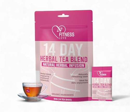 Fitness Love 14 Day Herbal Detox Tea – Caffeine-Free Infusion with Lotus, Rose & Chrysanthemum – Gentle Digestive & Wellness Support – Herbal Blend for Daily Balance