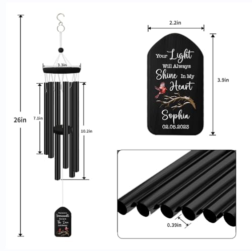 Image of ASTARIN Personalized Wind Chimes for Outside Deep Tone,Customized Windchime Outdoors, Chimes for Outdoors,Sympathy Wind Chimes Memorial for Mom Dad,All Metal Wind Chime