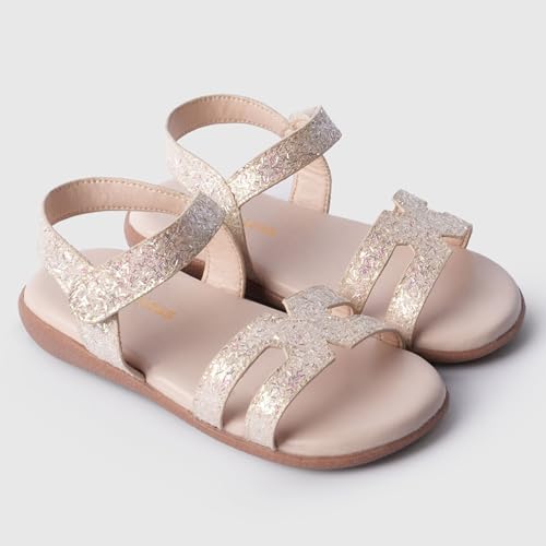 Image of toothless Girls Open Toe Sandals with Floral Applique Detail and Adjustable Ankle Strap | Cushioned Footbed and Flexible Sole | Lightweight Stylish Sandals for Girls Party and Occasion