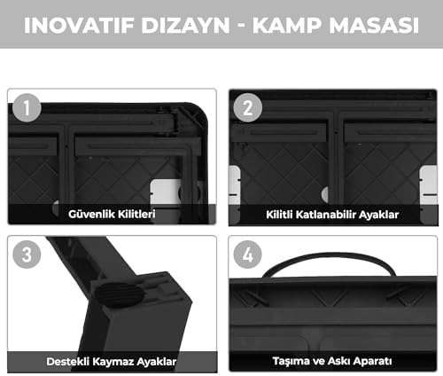 Pikas Katlanır Kamp Masası | Portatif ve Taşınabilir Piknik, Balkon, Bahçe, Plaj ve Mangal Masası – Katlanabilir Pratik Sehpa (Siyah, Büyük) - Görsel 4