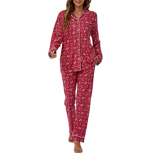 Image of Tugege Pajamas Set Long Sleeve Sleepwear Womens Button Down Nightwear Pj Sets
