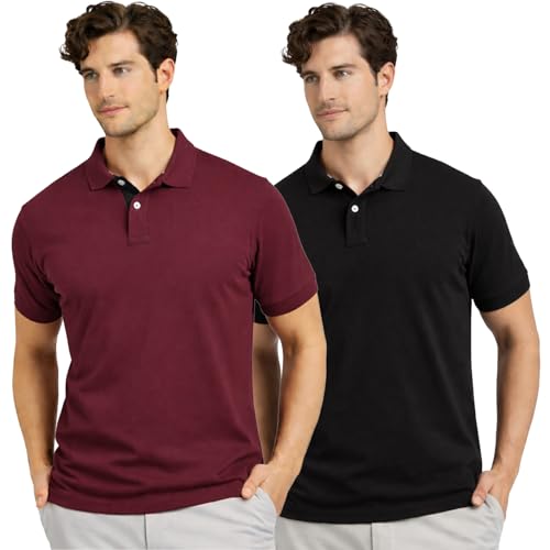 Image of Men's Premium Cotton Pique Polo T-Shirt, Classic Fit Short Sleeve Casual Summer Shirt, Soft & Breathable Fashion Polo