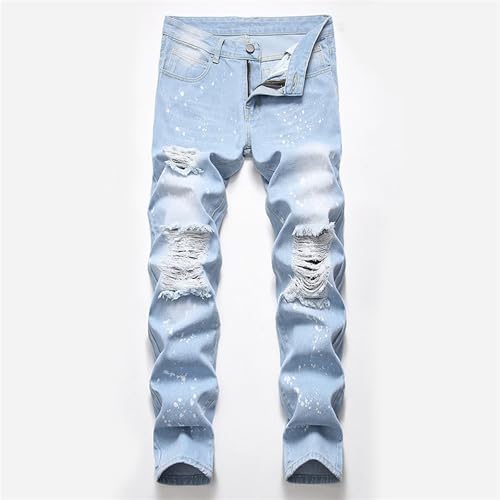 Men's Straight Leg Ripped Jeans Distressed Denim Pants Slim Fit Casual Vintage Washed Knee Hole Retro Style 20253