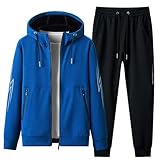 [Inkpoo] 上下セット メンズ パーカー スウェット ズボン 秋服 メンズ ジッパー アウター 無地 ゆったり 通気 カジュアル スポーツウェア ランニングウェア 速乾 ジャージ ルームウェア 長袖 トラックスーツ 冬春服 Blue XL