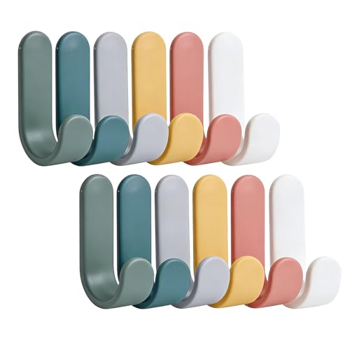 Zerabidpro 12 Stück Bunte haken selbstklebend Wandhaken - Multifunktionale Kleiderhaken für Küche, Bad, Büro und Kinderzimmer, Stark Haftende Handtuchhaken ohne Bohren, Belastbar bis 1kg