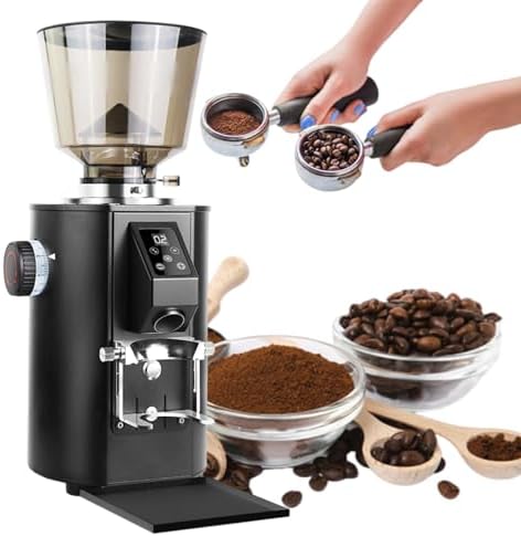 Electric Coffee Grinder with Flat Burr - 9 Grind Settings for Fine Grinding, Touch Screen Control, Perfect for Espresso Machines, Sleek Black Design, Even Grind Quality
