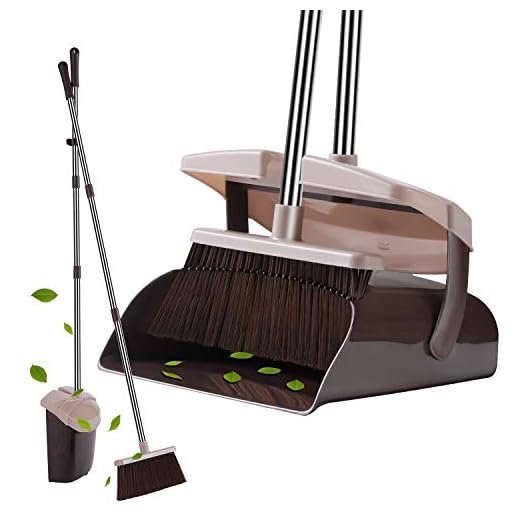 YaYbYc Broom and Dustpan Set with Lid Super Long Handle Lobby Broom with Dust Pan Teeth for Self-Cleaning Home Kitchen Office Garage Barber Shop Indoor Outdoor Use and Upright Dustpan Broom Set